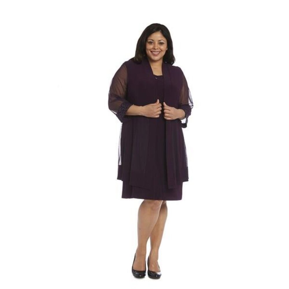R&M Richards Woman Women's Plus Size Glitter Lace Jacket Dress 2 Piece Set  NWT